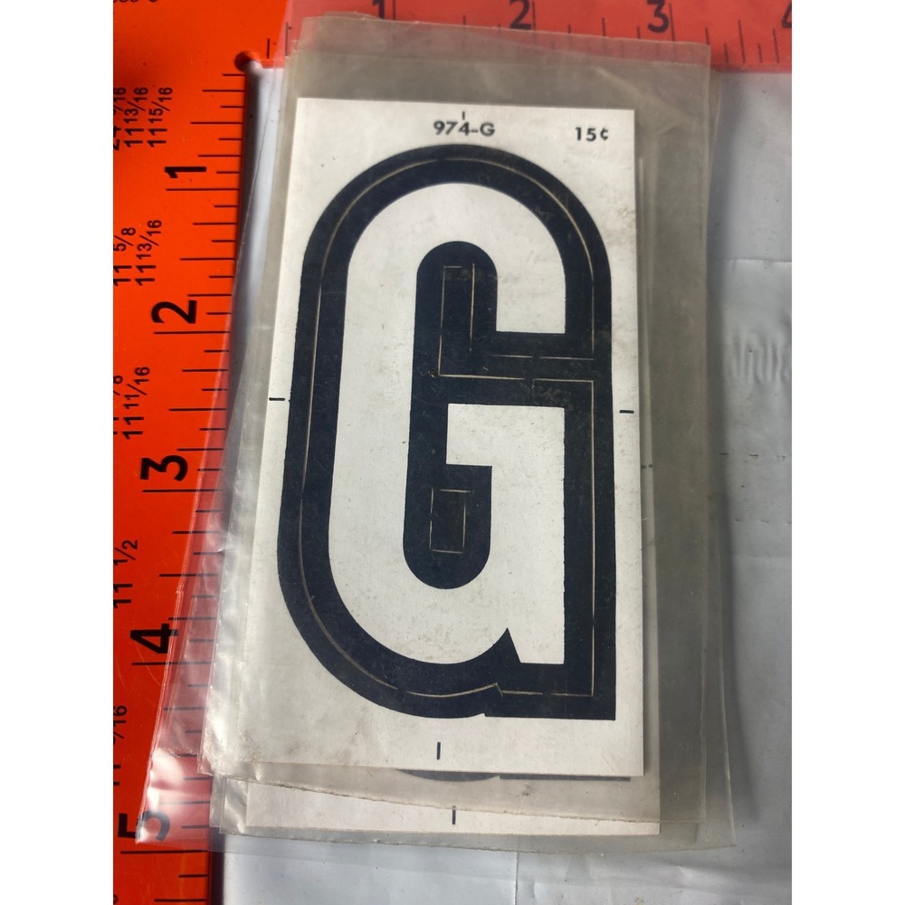 Vintage Meyercord Kwik-Space Letter G Black Self Stick NOS 974-G Sign Decal